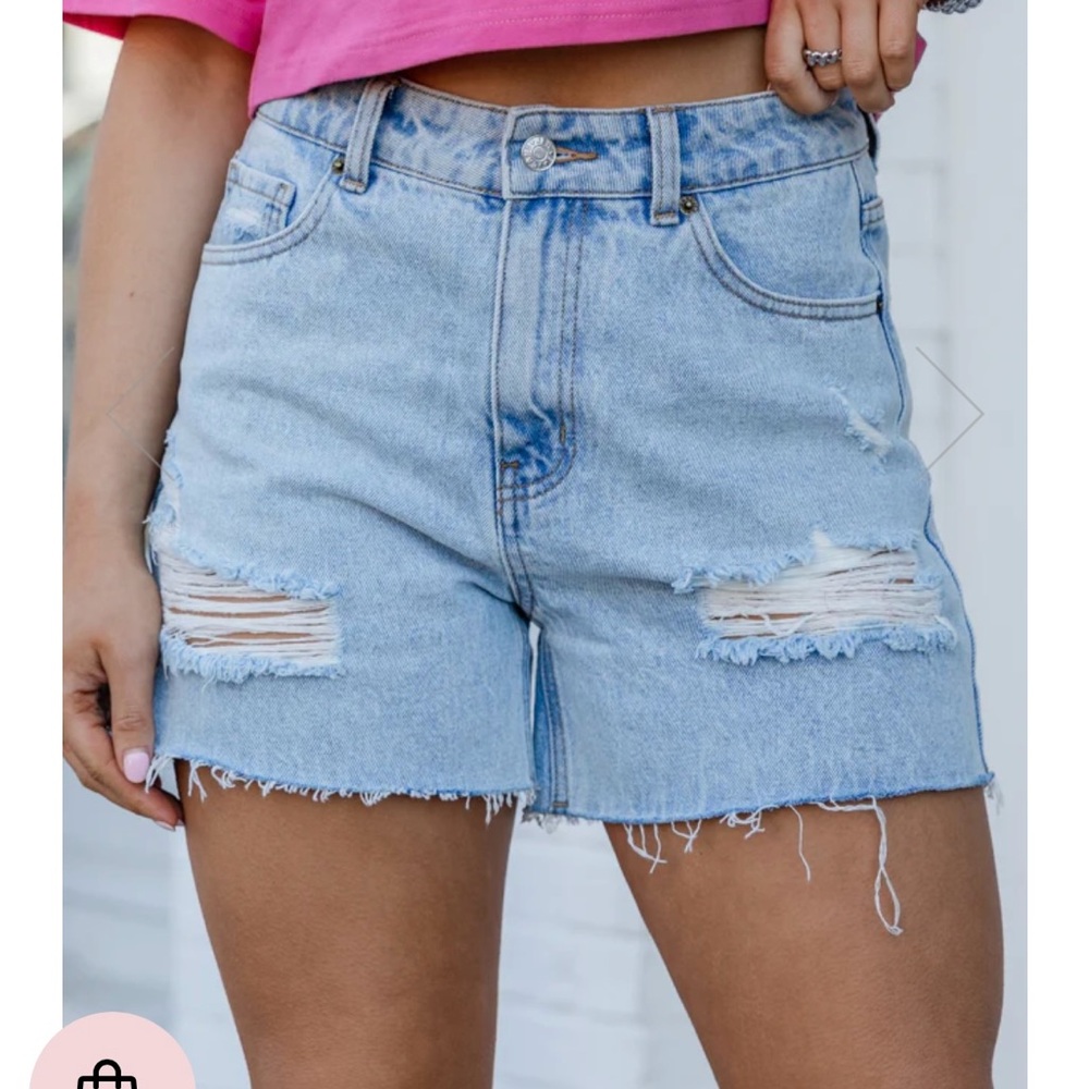 Pink Lily Light Wash Distressed Jean Shorts